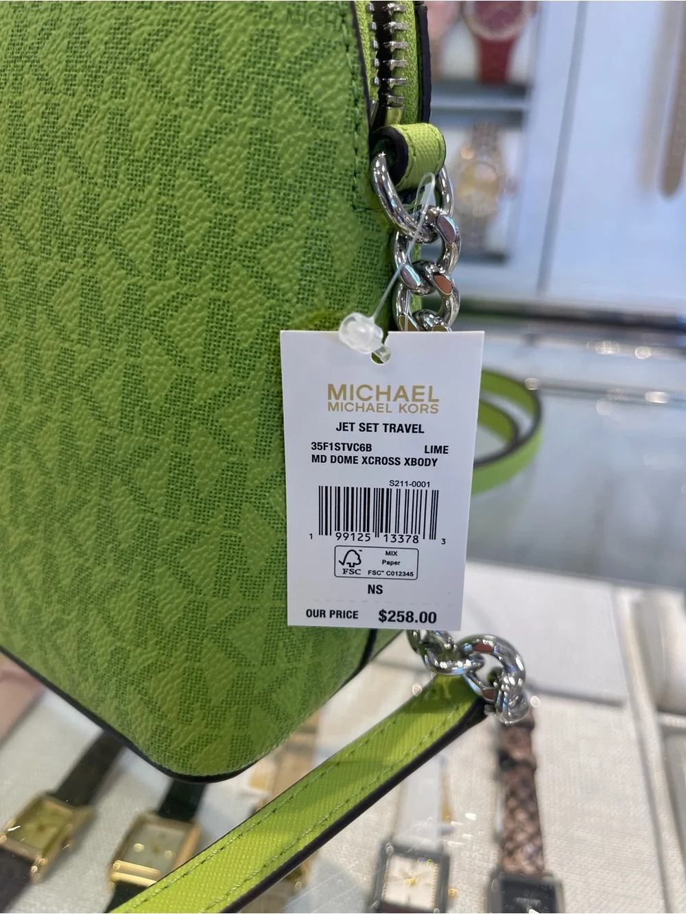 Michael Kors Jet Set Travel Medium Logo Dome Crossbody XBODY Bag Lime NWT